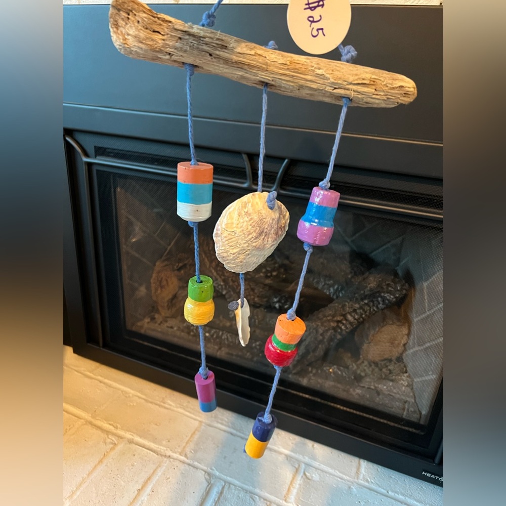 Handmade hanging driftwood and shell piece